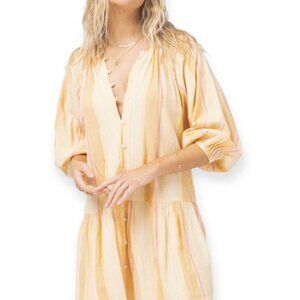 L*Space Women Orange Yellow Cozumel Stripe Vida Balloon Sleeve Mini Dress small